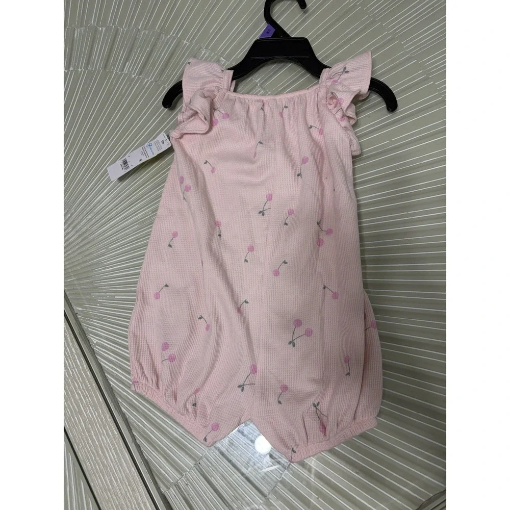 Carter's Pink Cherry Ruffle Sleeveless Romper One-Piece Girls 12 Months